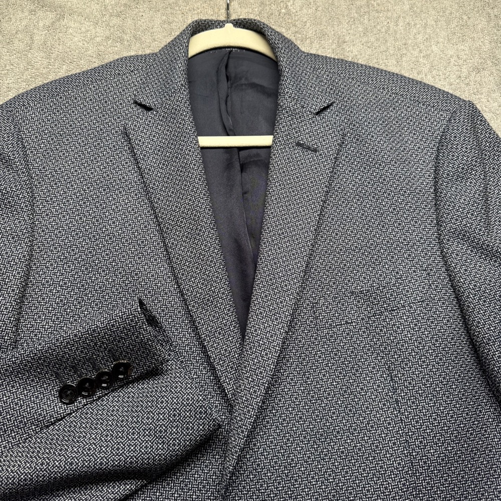Ramsey Mens 42R Super 110s Wool Blazer Black White Microcheck Italian Sport Coat